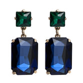 Pippa Emerald and Navy Rectangle Crystal Statement Dangle Earrings